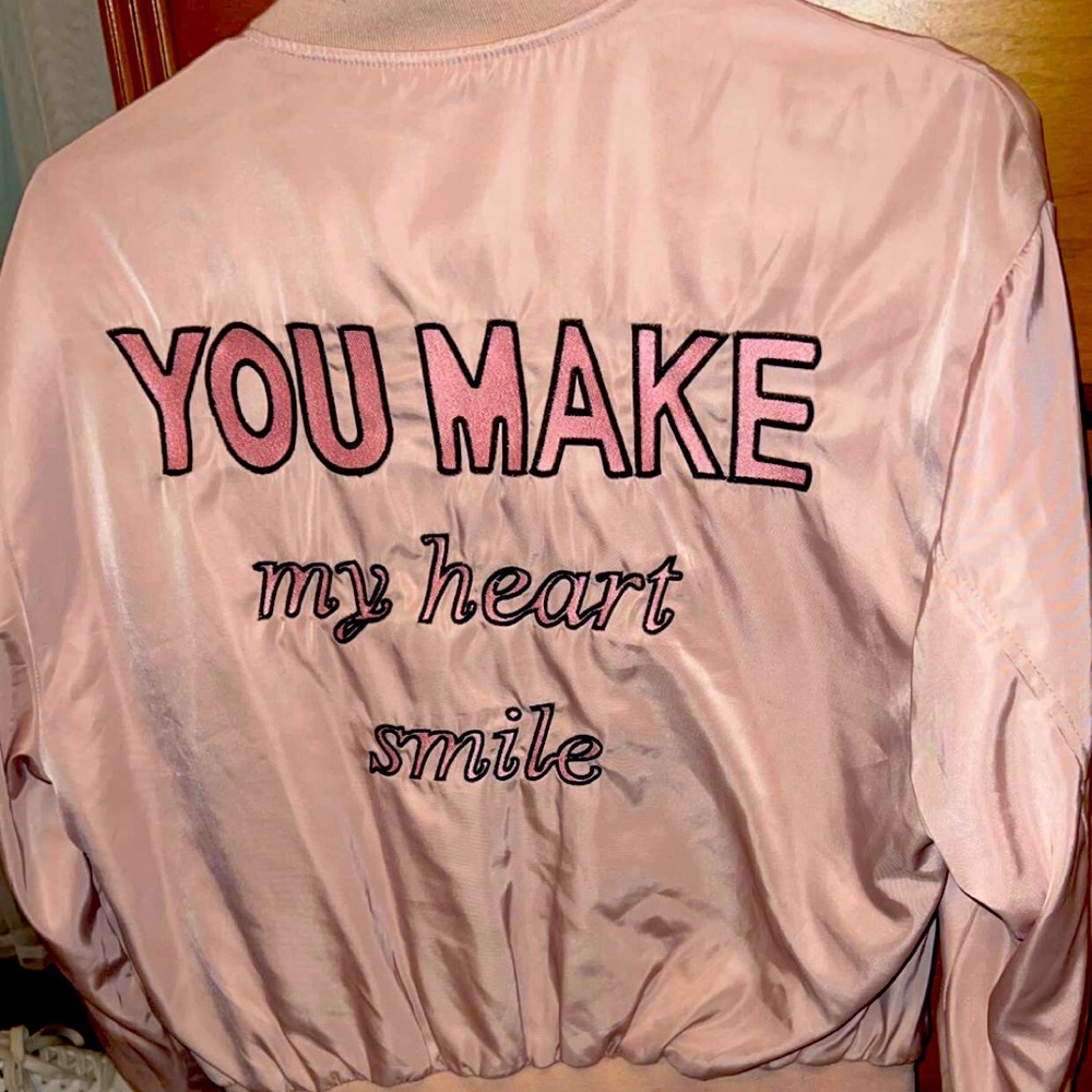 light pink/ peach color bomber jacket